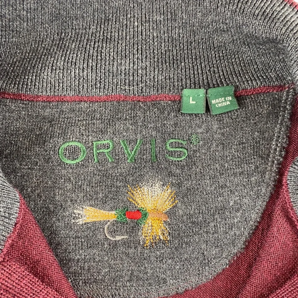 Orvis Mens‎ Burgundy 100% Merino Wool Quarter Zip Sweater Large Fly Fishing Lure